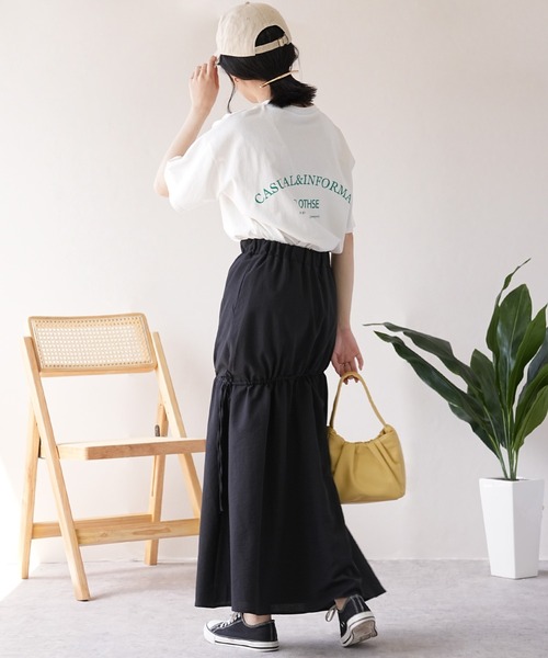 IAMUSE（アイアミューズ）の「ドロストフレアスカート S0971【IAMUSE】（スカート・レディース・ブラック/ライトベージュ・FREE）」の5枚目の写真