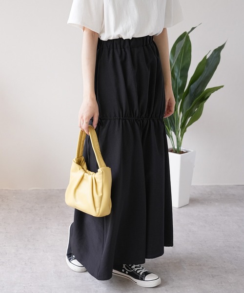 IAMUSE（アイアミューズ）の「ドロストフレアスカート S0971【IAMUSE】（スカート・レディース・ブラック/ライトベージュ・FREE）」の4枚目の写真