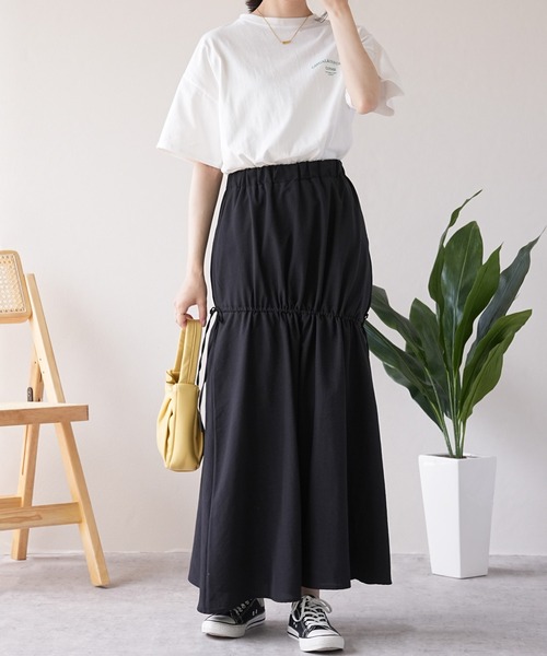 IAMUSE（アイアミューズ）の「ドロストフレアスカート S0971【IAMUSE】（スカート・レディース・ブラック/ライトベージュ・FREE）」の3枚目の写真