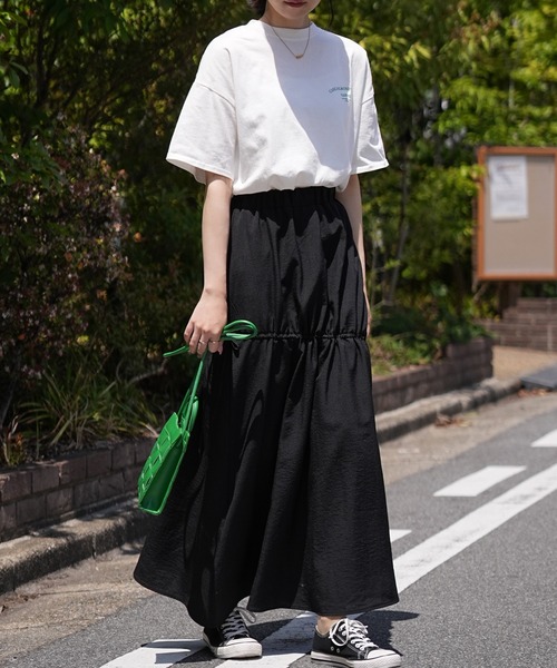 IAMUSE（アイアミューズ）の「ドロストフレアスカート S0971【IAMUSE】（スカート・レディース・ブラック/ライトベージュ・FREE）」の6枚目の写真