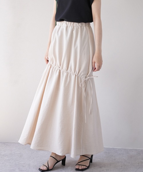 IAMUSE（アイアミューズ）の「ドロストフレアスカート S0971【IAMUSE】（スカート・レディース・ブラック/ライトベージュ・FREE）」の14枚目の写真