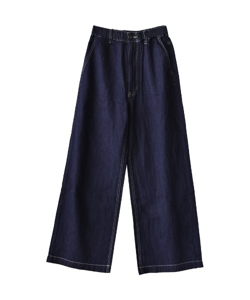 e-zakkamania stores（イーザッカマニアストアーズ）の「コットンリネンデニム ワイドパンツ（デニムパンツ・レディース・ブルー/ネイビー/スカイブルー/ホワイト・M/L）」の6枚目の写真