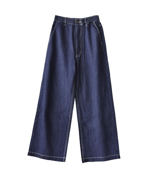 e-zakkamania stores（イーザッカマニアストアーズ）の「コットンリネンデニム ワイドパンツ（デニムパンツ・レディース・ブルー/ネイビー/スカイブルー/ホワイト・M/L）」の7枚目の写真