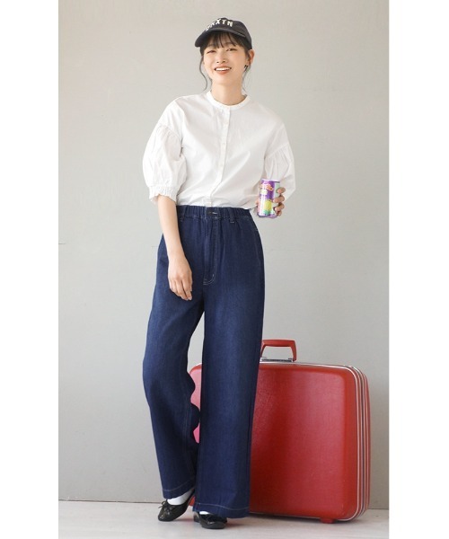 e-zakkamania stores（イーザッカマニアストアーズ）の「コットンリネンデニム ワイドパンツ（デニムパンツ・レディース・ブルー/ネイビー/スカイブルー/ホワイト・M/L）」の12枚目の写真