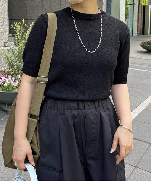 CPCM(シーピーシーエム)の「ブークレ半袖ニットプルオーバー(ニット/セーター・レディース・ピンク/ブルー/ブラック・FREE)」の1枚目の写真