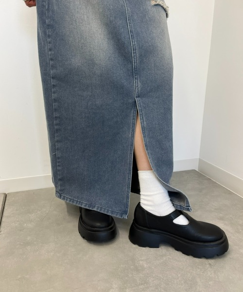 WHO'S WHO gallery(フーズフーギャラリー)の「クラッシュデニムロングスカート(デニムスカート・レディース・ブルー/ブラック・FREE)」の8枚目の写真