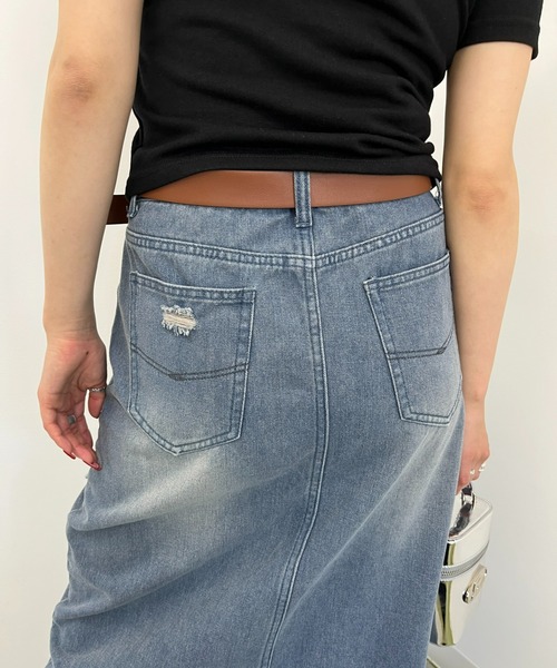 WHO'S WHO gallery(フーズフーギャラリー)の「クラッシュデニムロングスカート(デニムスカート・レディース・ブルー/ブラック・FREE)」の7枚目の写真