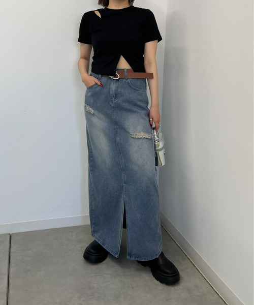 WHO'S WHO gallery(フーズフーギャラリー)の「クラッシュデニムロングスカート(デニムスカート・レディース・ブルー/ブラック・FREE)」の14枚目の写真