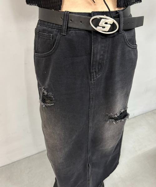 WHO'S WHO gallery(フーズフーギャラリー)の「クラッシュデニムロングスカート(デニムスカート・レディース・ブルー/ブラック・FREE)」の17枚目の写真