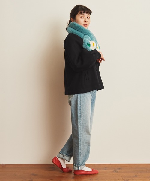 CHILD WOMAN（チャイルドウーマン）の「フェイクファーはめ込み花モチーフマフラー（マフラー・レディース・ブラック/サックスブルー/ブラック系その他/ベージュ/ネイビー・FREE）」の16枚目の写真