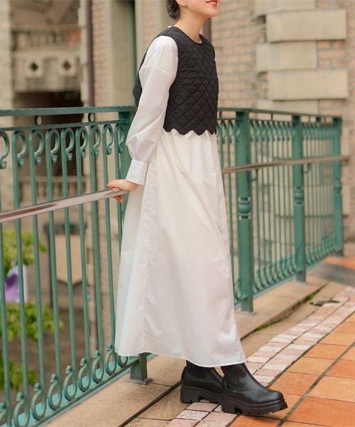 titivate（ティティベイト）の「バンドカラーギャザーシャツワンピース（シャツワンピース・レディース・オフホワイト/ブラック系その他/パープル系その他/ブルー系その他・S/M）」の9枚目の写真