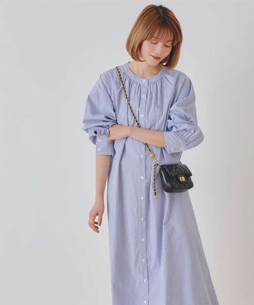 titivate（ティティベイト）の「バンドカラーギャザーシャツワンピース（シャツワンピース・レディース・オフホワイト/ブラック系その他/パープル系その他/ブルー系その他・S/M）」の14枚目の写真