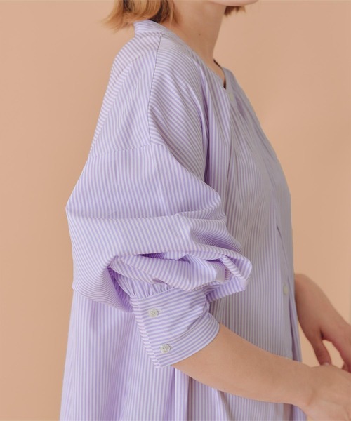 titivate（ティティベイト）の「バンドカラーギャザーシャツワンピース（シャツワンピース・レディース・オフホワイト/ブラック系その他/パープル系その他/ブルー系その他・S/M）」の16枚目の写真
