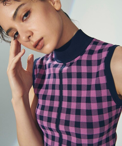 GRACE CONTINENTAL(グレースコンチネンタル)の「チェックショートニットトップ(ニット/セーター・レディース・ブラック/ピンク/オレンジ・36)」の5枚目の写真