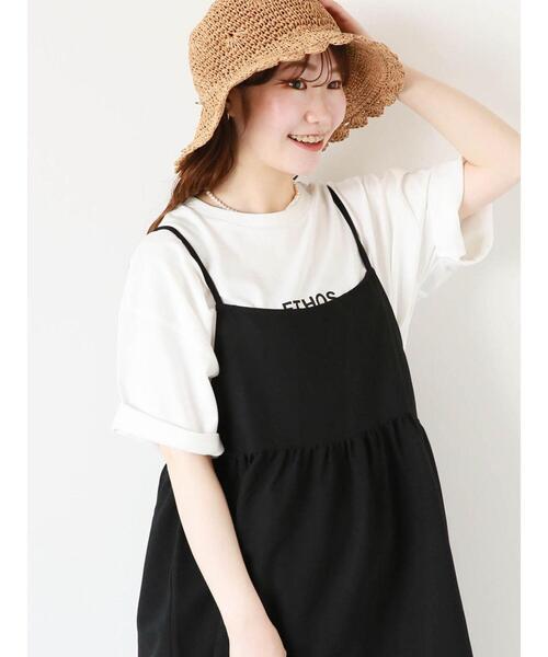 ehka sopo（エヘカソポ）の「プチロゴTシャツ（Tシャツ/カットソー・レディース・オフホワイト/ベージュ/ブラック/ミント・F）」の2枚目の写真