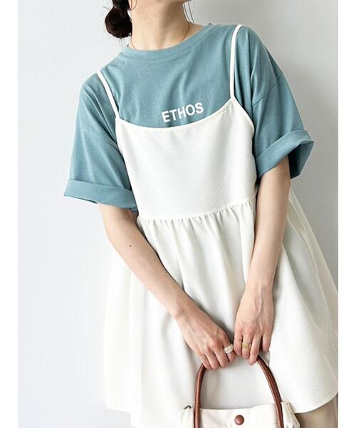 ehka sopo（エヘカソポ）の「プチロゴTシャツ（Tシャツ/カットソー・レディース・オフホワイト/ベージュ/ブラック/ミント・F）」の4枚目の写真