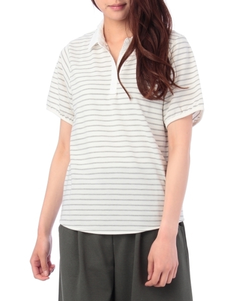 grove（グローブ）の「レース衿ボーダーポロ（ポロシャツ・レディース・グリーン/ブルー/ホワイト/グレー・03/02）」の3枚目の写真