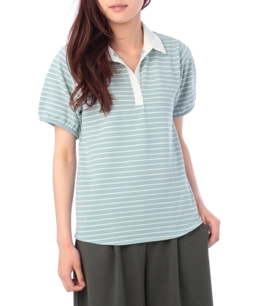 grove（グローブ）の「レース衿ボーダーポロ（ポロシャツ・レディース・グリーン/ブルー/ホワイト/グレー・03/02）」の4枚目の写真
