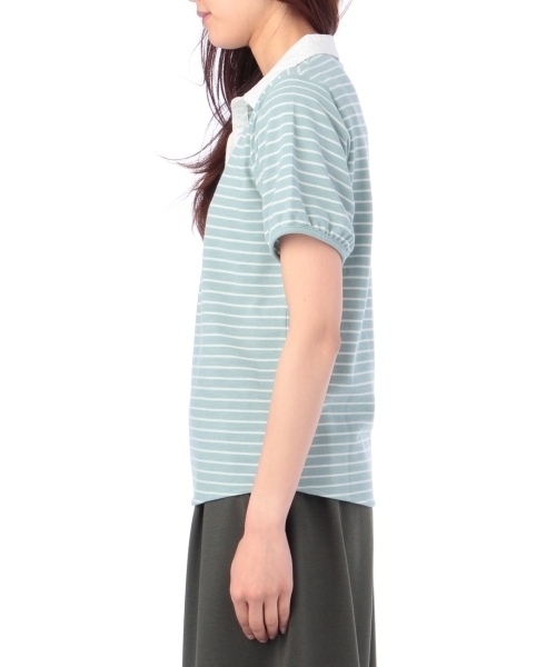 grove（グローブ）の「レース衿ボーダーポロ（ポロシャツ・レディース・グリーン/ブルー/ホワイト/グレー・03/02）」の5枚目の写真