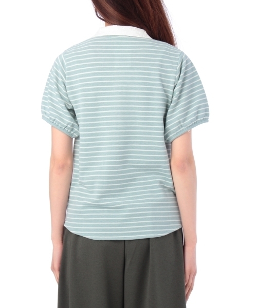 grove（グローブ）の「レース衿ボーダーポロ（ポロシャツ・レディース・グリーン/ブルー/ホワイト/グレー・03/02）」の6枚目の写真