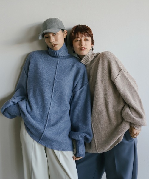 select MOCA(セレクトモカ)の「リンキングボリュームスリーブニット(ニット/セーター・レディース・ブラック/サックスブルー/アイボリー/グレイッシュベージュ・FREE)」の20枚目の写真