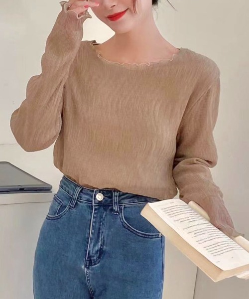 LADY LIKE(レディライク)の「ロンT付きシアートップス2点セット(シャツ/ブラウス・レディース・ベージュ/モカ・M)」の7枚目の写真