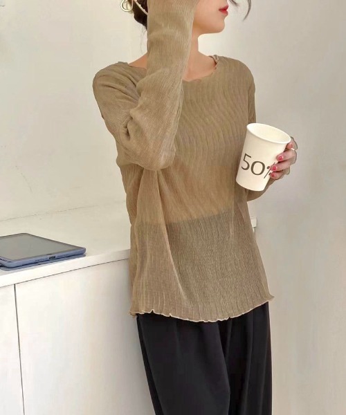 LADY LIKE(レディライク)の「ロンT付きシアートップス2点セット(シャツ/ブラウス・レディース・ベージュ/モカ・M)」の6枚目の写真
