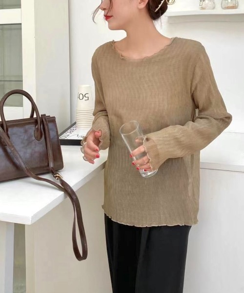 LADY LIKE(レディライク)の「ロンT付きシアートップス2点セット(シャツ/ブラウス・レディース・ベージュ/モカ・M)」の5枚目の写真