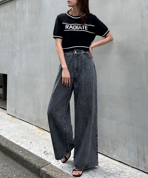 INGNI（イング）の「ロゴ半袖ニット（ニット/セーター・レディース・ブルー/ブラック/オフホワイト/杢グレー・M）」の15枚目の写真