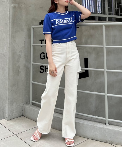 INGNI（イング）の「ロゴ半袖ニット（ニット/セーター・レディース・ブルー/ブラック/オフホワイト/杢グレー・M）」の22枚目の写真