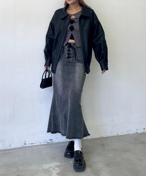 SHAGGIE（シャギー）の「ビッグシルエットフェイクレザージャケット 