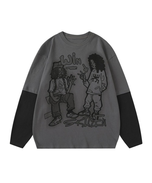 HOOK(フック)の「【HOOK】ストリートプリント袖バイカラー切り替えTEE(Tシャツ/カットソー・メンズ・ブラック/ライトベージュ/グレー・L/M/XL)」の2枚目の写真