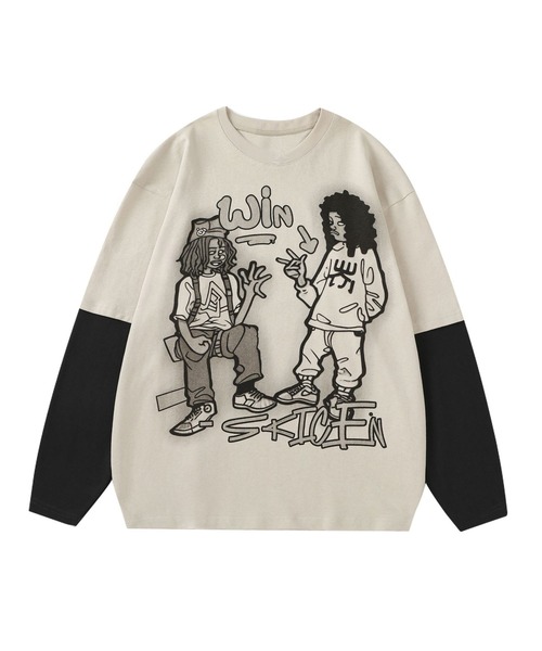 HOOK(フック)の「【HOOK】ストリートプリント袖バイカラー切り替えTEE(Tシャツ/カットソー・メンズ・ブラック/ライトベージュ/グレー・L/M/XL)」の3枚目の写真