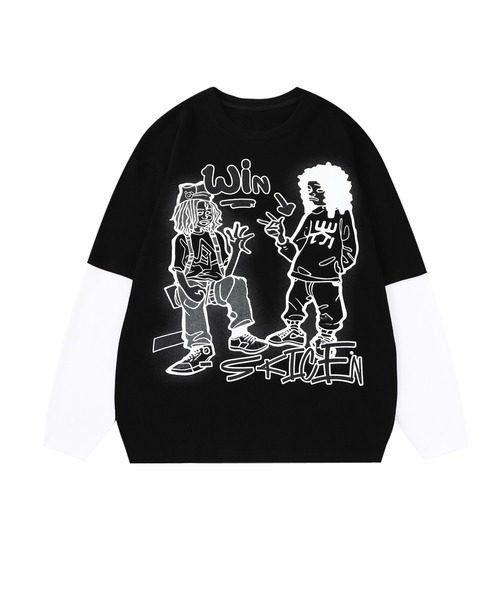 HOOK(フック)の「【HOOK】ストリートプリント袖バイカラー切り替えTEE(Tシャツ/カットソー・メンズ・ブラック/ライトベージュ/グレー・L/M/XL)」の1枚目の写真