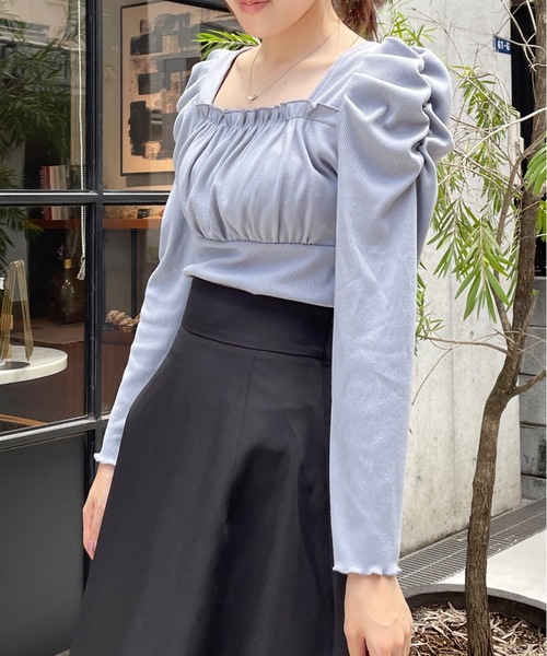TORTE(トルテ)の「バックレーシングギャザートップス(Tシャツ/カットソー・レディース・ブルー/ブラック系その他/ホワイト/ブラック・FREE)」の7枚目の写真