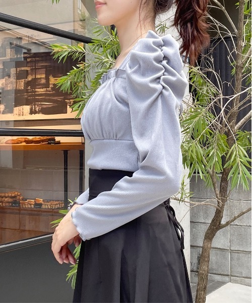 TORTE(トルテ)の「バックレーシングギャザートップス(Tシャツ/カットソー・レディース・ブルー/ブラック系その他/ホワイト/ブラック・FREE)」の8枚目の写真