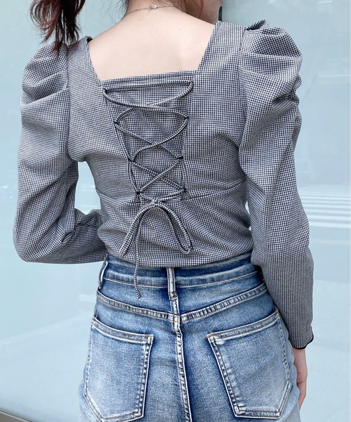 TORTE(トルテ)の「バックレーシングギャザートップス(Tシャツ/カットソー・レディース・ブルー/ブラック系その他/ホワイト/ブラック・FREE)」の20枚目の写真