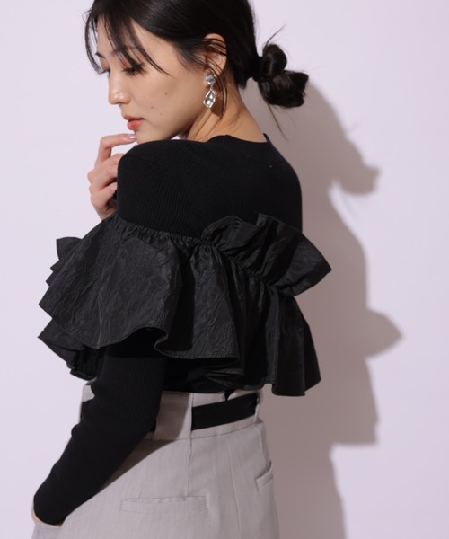 大人気商品★マイストラーダ　アシメフリルニット長袖白 Mystrada（マイストラーダ）の「アシメフリルニット（ニット