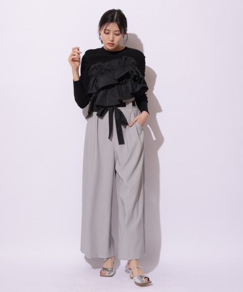 Mystrada マイストラーダ　アシメフリルニット　長袖　ブラック Mystrada（マイストラーダ）の「アシメフリルニット（ニット