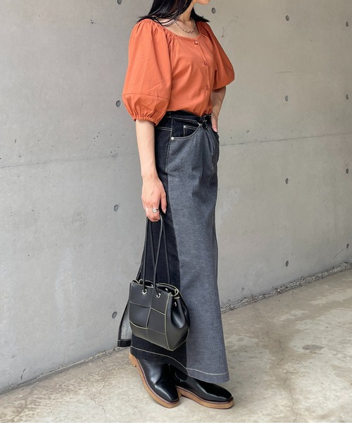 Thevon(ゼボン)の「スクエアネック5分袖バルーンスリーブブラウス(シャツ/ブラウス・レディース・オレンジ/オフホワイト/ブラック/カーキ・FREE)」の20枚目の写真