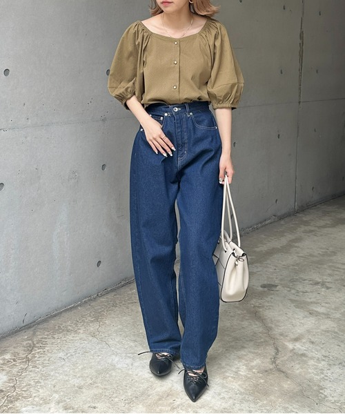 Thevon(ゼボン)の「スクエアネック5分袖バルーンスリーブブラウス(シャツ/ブラウス・レディース・オレンジ/オフホワイト/ブラック/カーキ・FREE)」の10枚目の写真