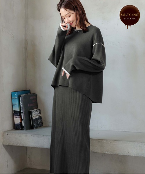 GLOBAL WORK（グローバルワーク）の「メルティセットアップ/964490（ニット/セーター・レディース・ブラウン系その他/グレー×ホワイト/ブラック×ホワイト・FREE）」の2枚目の写真