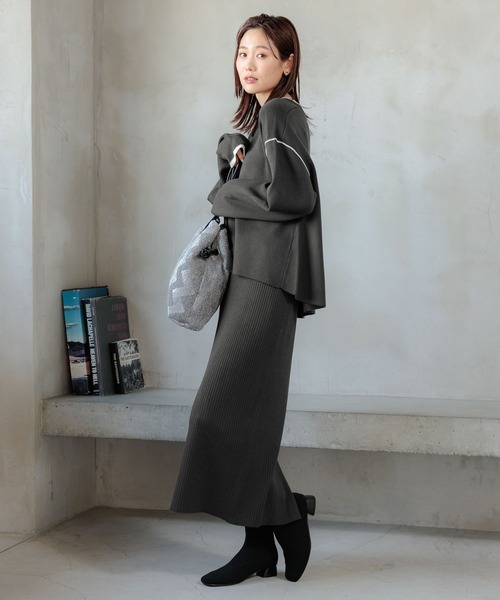 GLOBAL WORK（グローバルワーク）の「メルティセットアップ/964490（ニット/セーター・レディース・ブラウン系その他/グレー×ホワイト/ブラック×ホワイト・FREE）」の6枚目の写真