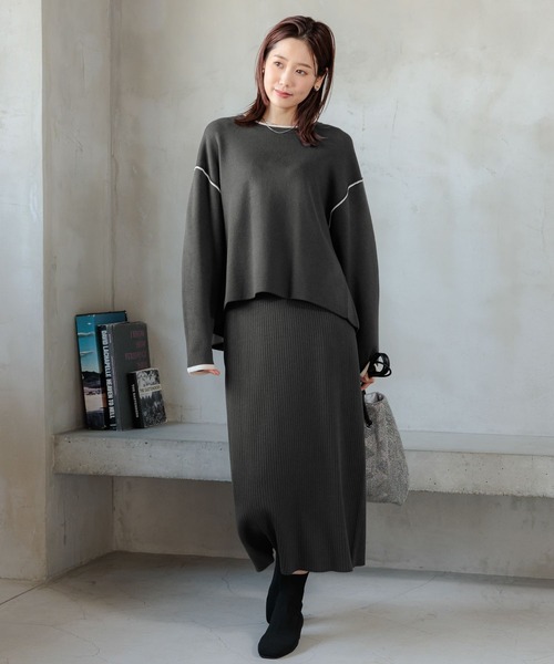 GLOBAL WORK（グローバルワーク）の「メルティセットアップ/964490（ニット/セーター・レディース・ブラウン系その他/グレー×ホワイト/ブラック×ホワイト・FREE）」の7枚目の写真