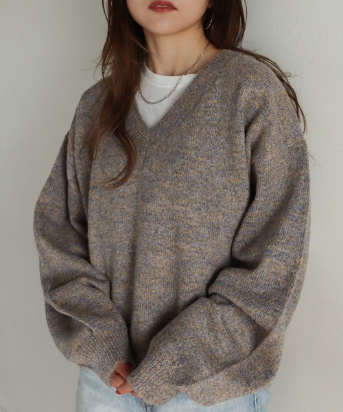 COURO(コウロ)の「5GMIXカラー幻彩モヘアライクVネックニット(ニット/セーター・レディース・ブラウン/ベージュ/ブルーグリーン・M)」の2枚目の写真