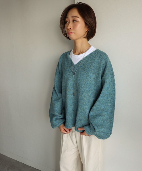COURO(コウロ)の「5GMIXカラー幻彩モヘアライクVネックニット(ニット/セーター・レディース・ブラウン/ベージュ/ブルーグリーン・M)」の12枚目の写真