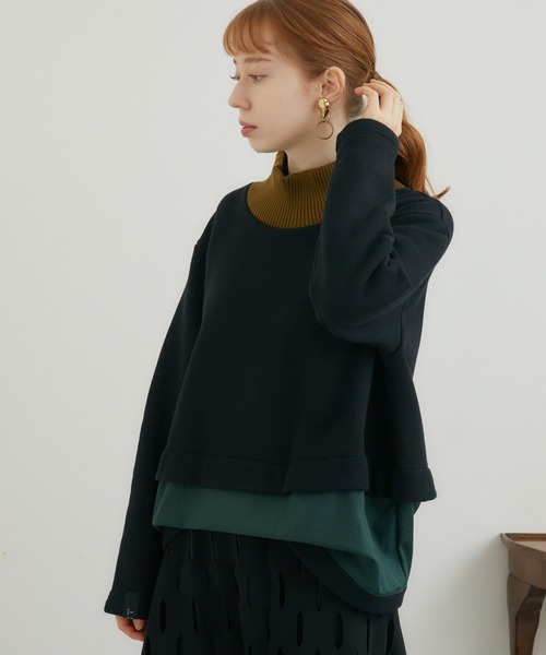 1％（イチ パーセント）の「１％　裏毛コンビトップス（Tシャツ/カットソー・レディース・アイボリー/ブラック・FREE）」の2枚目の写真