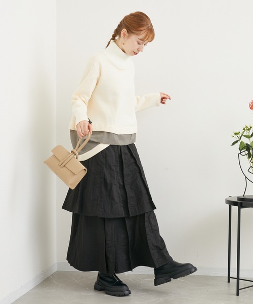 1％（イチ パーセント）の「１％　裏毛コンビトップス（Tシャツ/カットソー・レディース・アイボリー/ブラック・FREE）」の4枚目の写真