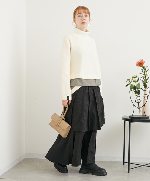 1％（イチ パーセント）の「１％　裏毛コンビトップス（Tシャツ/カットソー・レディース・アイボリー/ブラック・FREE）」の5枚目の写真