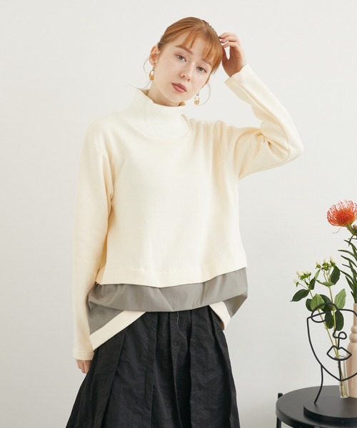 1％（イチ パーセント）の「１％　裏毛コンビトップス（Tシャツ/カットソー・レディース・アイボリー/ブラック・FREE）」の10枚目の写真